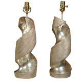 Pair Of Mid C Silvered Spiral Lamps