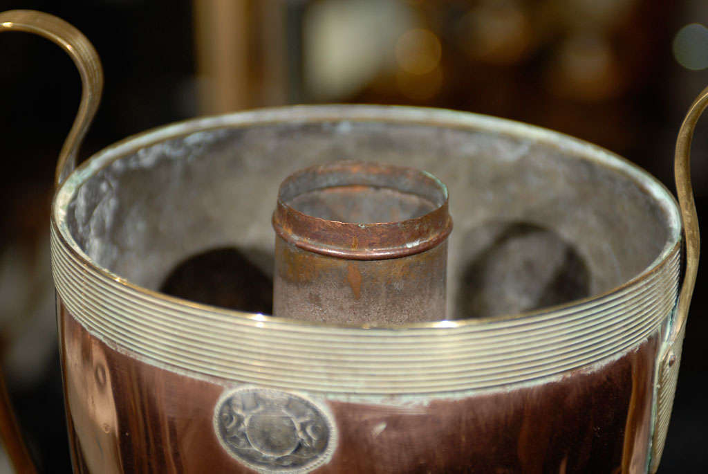 19th Century Copper and Brass Hot Water Urn, Wooden Turn 5