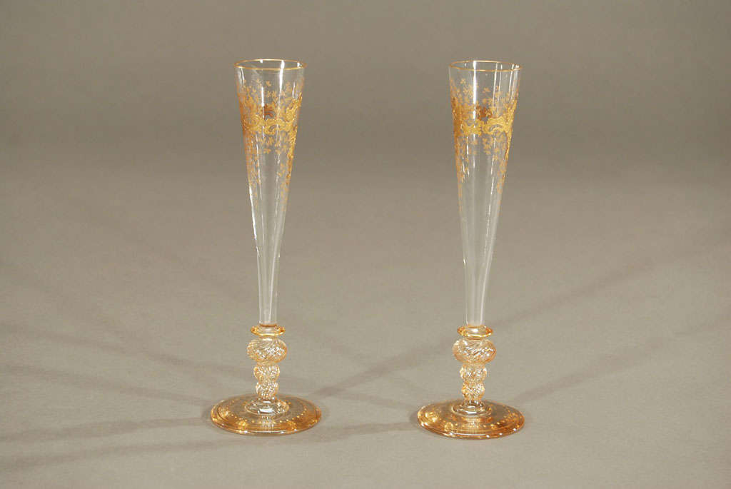 19th Century Set of 6 19th c. Venetian Champagne Flutes With Gold