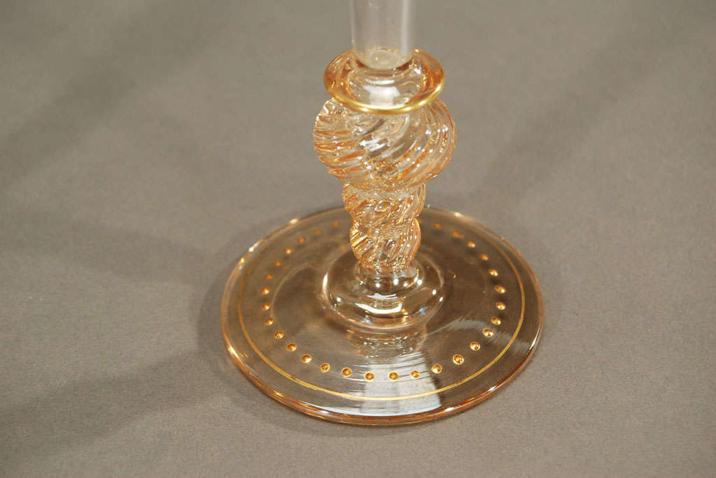 Crystal Set of 6 19th c. Venetian Champagne Flutes With Gold
