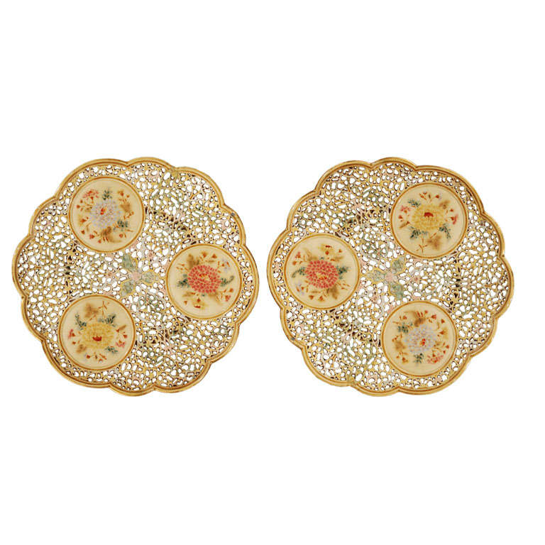Pair of Signed Zsolnay Pierced/Reticulated Chargers