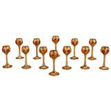 12  Moser 19th C. Crystal Goblets With Amber Cabochons & Gold