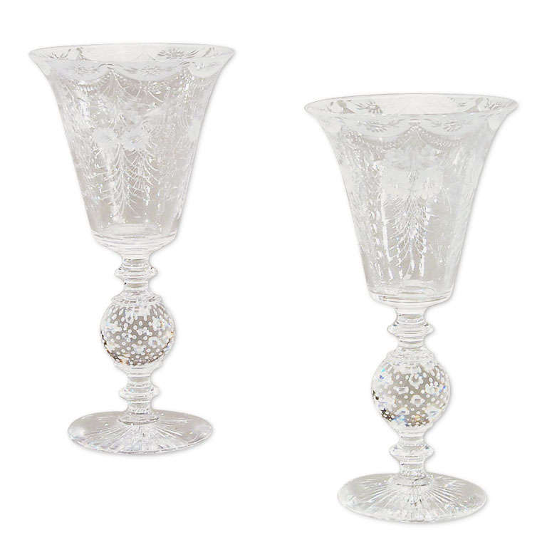 Matched Pair of Crystal Trumpet Vases-Pairpoint For Sale