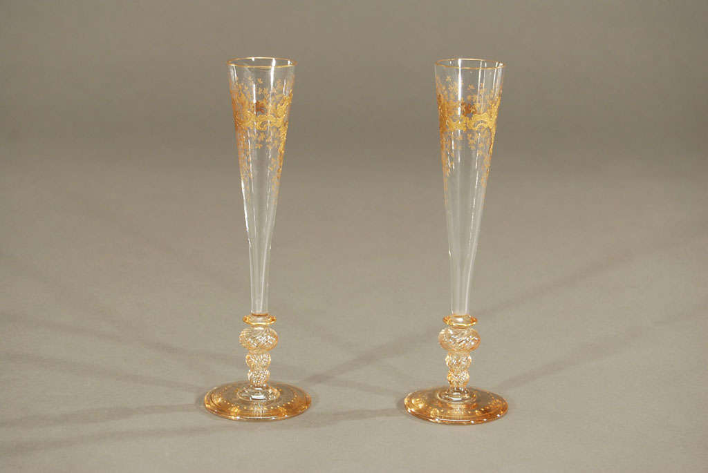 Set of 6 19th c. Champagne Flutes With Gold at 1stDibs