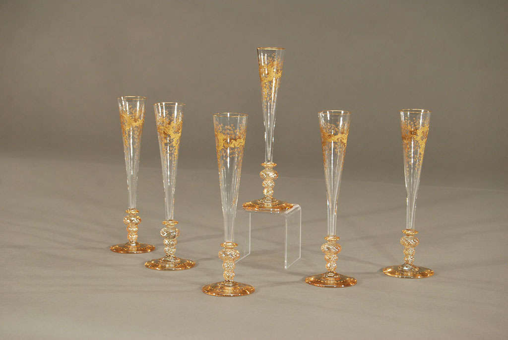 Set of 6 19th c. Champagne Flutes With Gold at 1stDibs