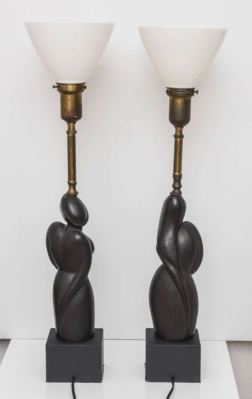Pair of Art Deco Style Table Lamps with Male and Female Torsos, Mid-Century 2