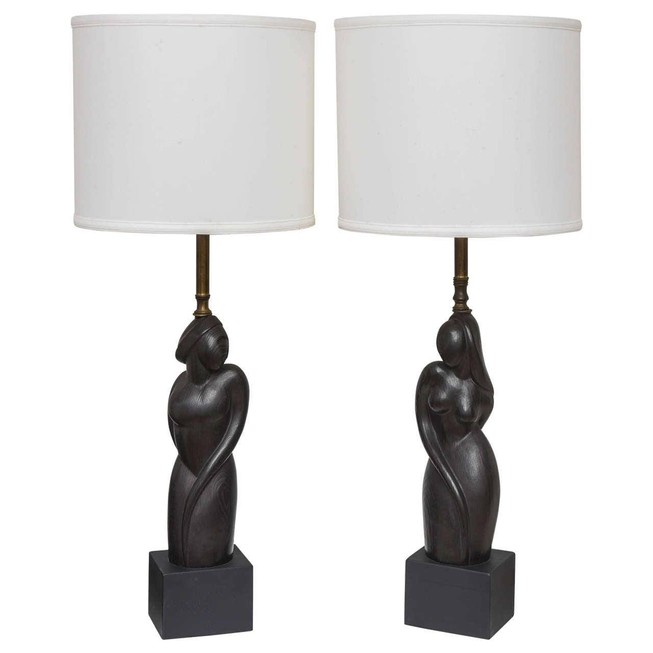 Pair Of Art Deco Style Table Lamps With Male And Female Torsos Mid Pair Of Art Deco Style Table Lamps With Male And Female Torsos Mid Century