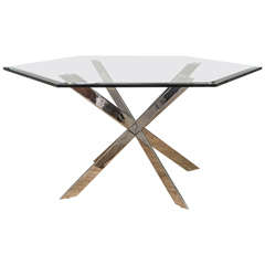Double X-Base and Glass-Top Dining Table:  Leon Rosen for Pace, 1970s