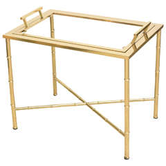 Mid-Century Hollywood-Regency, Faux-Bamboo, Polished Brass Tray Table