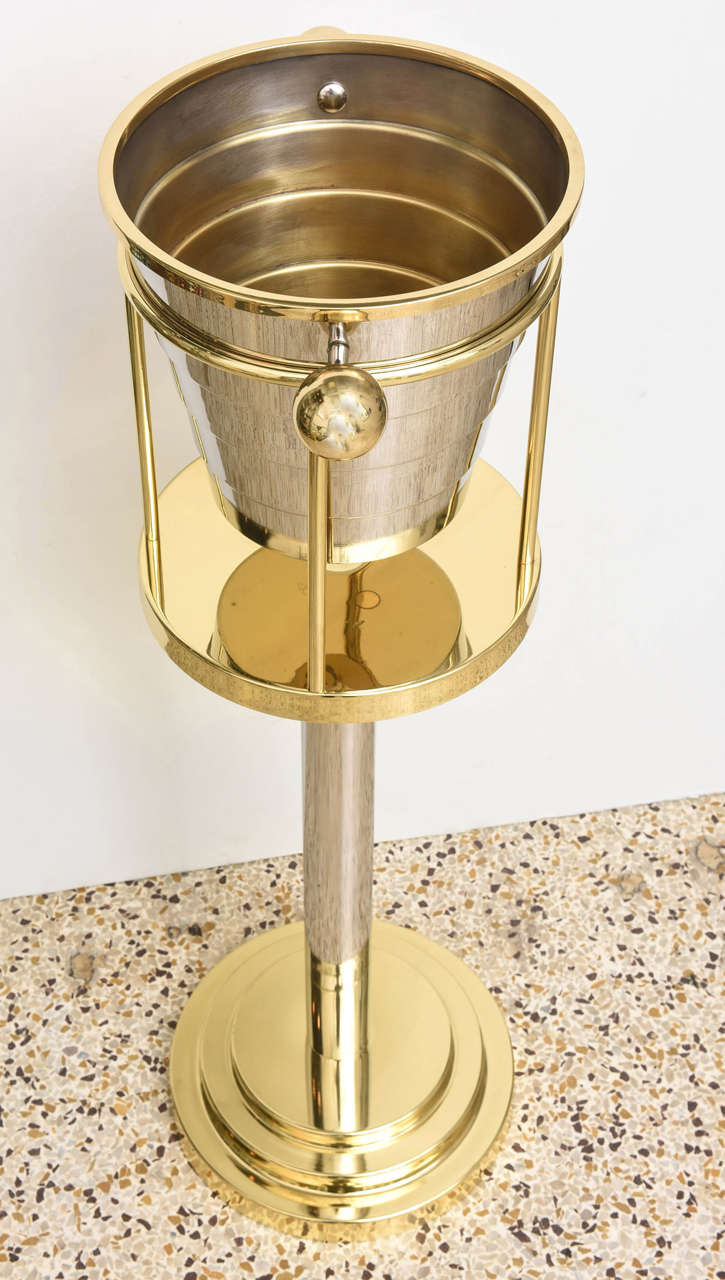 Italian Art Deco Style Ice-Bucket on Stand, Brass and Silver:  Larry Laslo for Towle