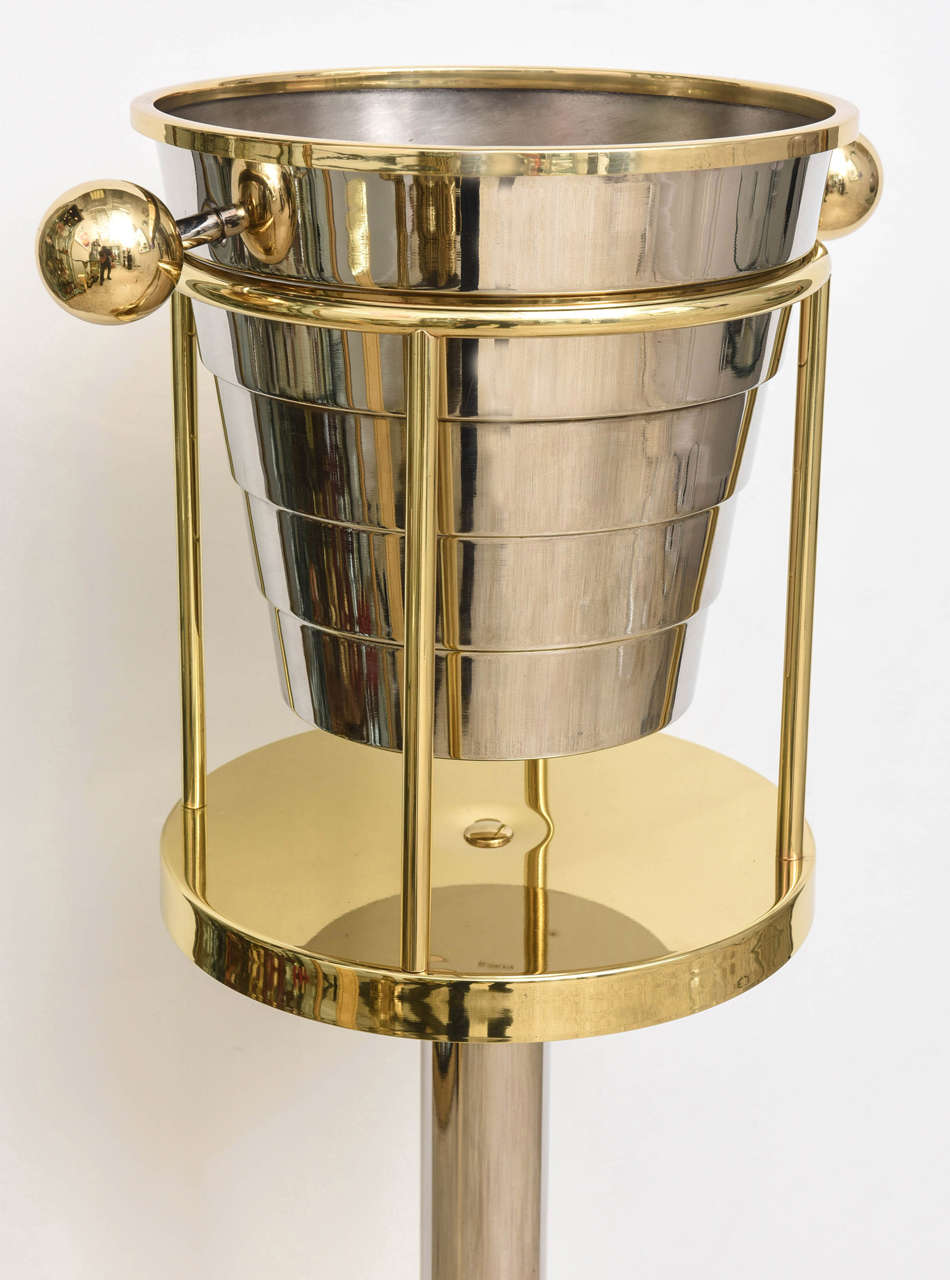 Late 20th Century Art Deco Style Ice-Bucket on Stand, Brass and Silver:  Larry Laslo for Towle