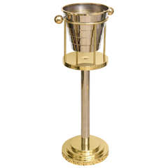 Retro Art Deco Style Ice-Bucket on Stand, Brass and Silver:  Larry Laslo for Towle