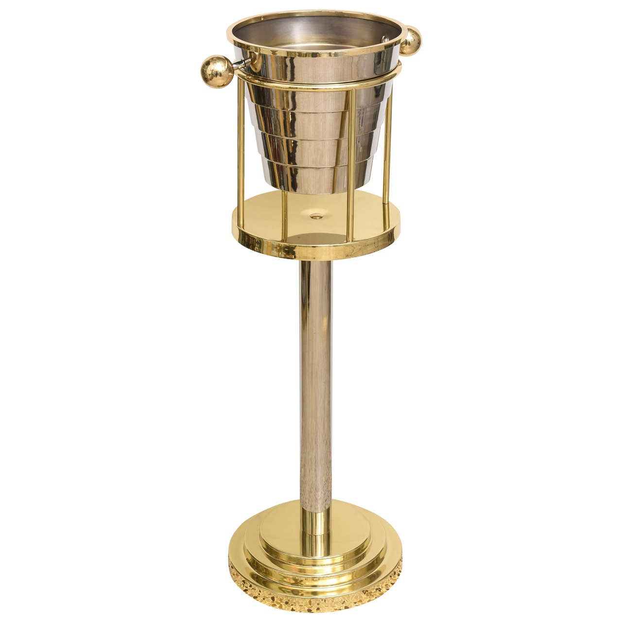 Art Deco Style IceBucket on Stand, Brass and Silver Larry Laslo for