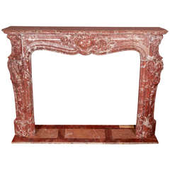 Antique Louis XV Style Fireplace Mantel Rosso Rubino Marble