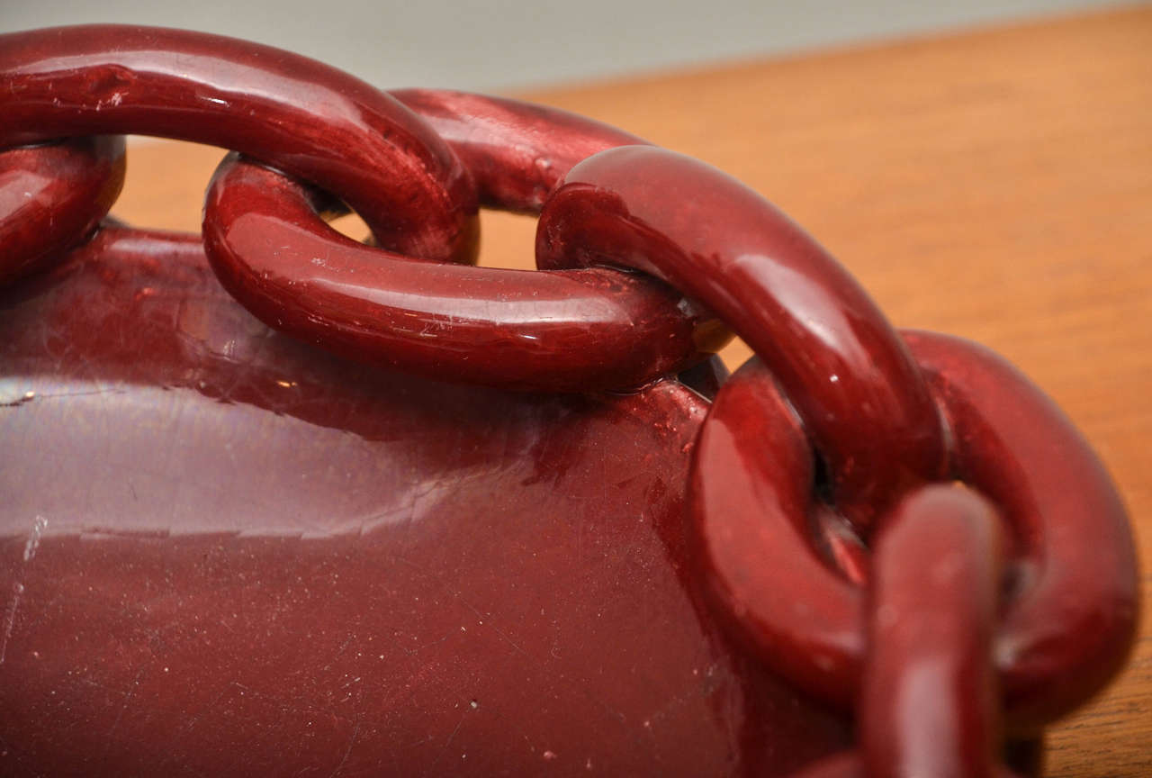 Red Ceramic Bowl with Chain Detail by Jerome Massier In Excellent Condition In New York City, NY