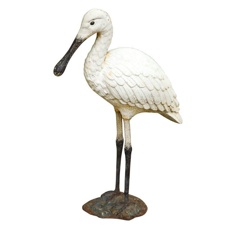 Vintage Cast Iron Spoon Bill Wading Bird Garden Ornament at 1stDibs