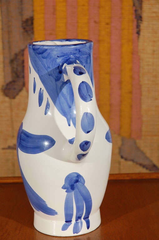 French Pablo Picasso ceramic pitcher in blue  (Owl) Madoura