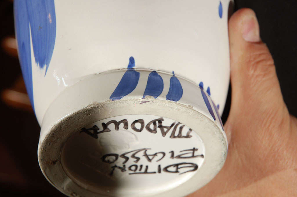Ceramic Pablo Picasso ceramic pitcher in blue  (Owl) Madoura
