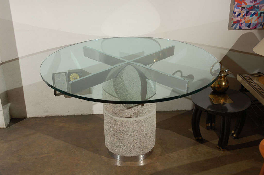 Giovanni Offredi concrete/stone dining/center table glass top