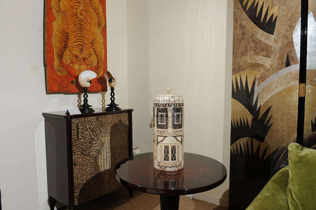 Vietnamese Fornasetti Style Covered Tower Box