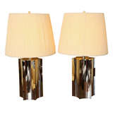 Exciting Paul Hanson Silver Nickel Modern Star Form Table Lamps
