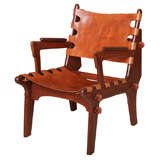 Rodrigues style Carved Wood & Leather Armchair Brazil