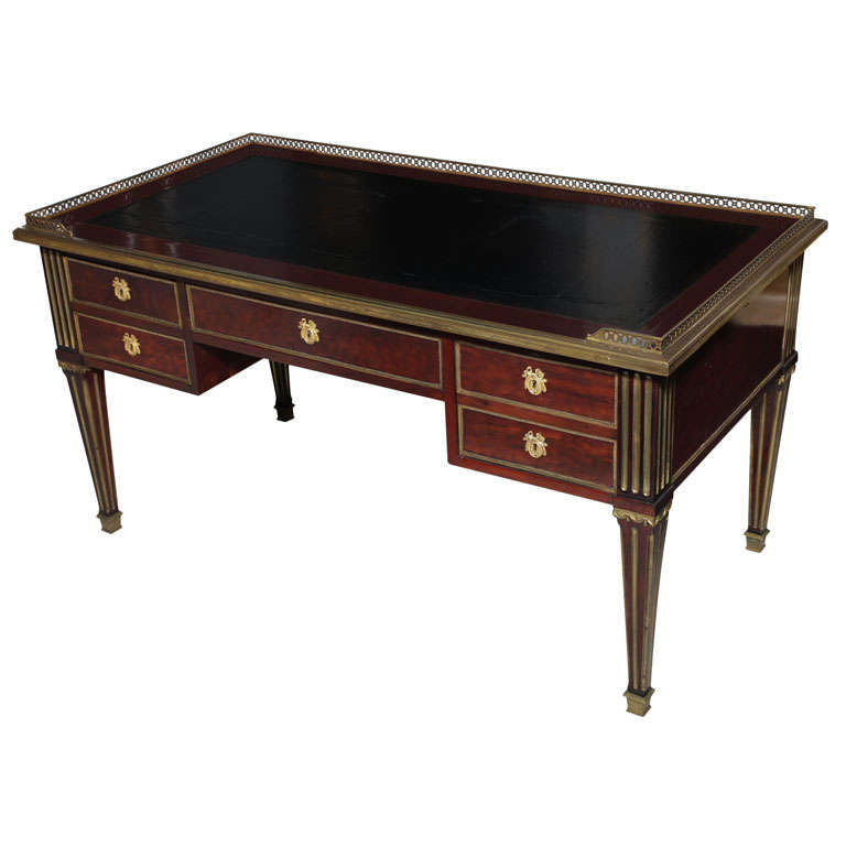 Fine Directoire Mahogany and Brass Inlaid Desk For Sale