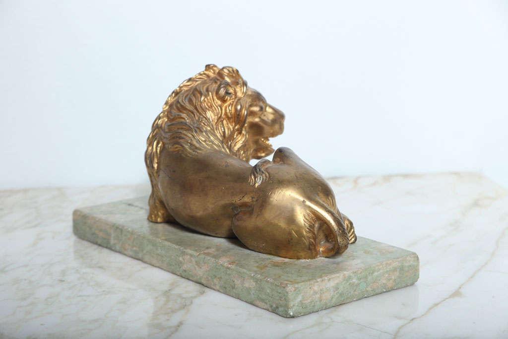 Fine Pair of Gilt Bronze Lion and Lioness on Marble Bases, Italy For Sale 3