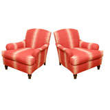 Pair of  vintage armchairs upholstered in Peter Dunham linen