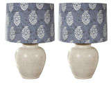Pair of Chinese off-white Crackle Lamps with Floral Shades