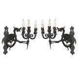 Pair of 19c. Wrought Iron Dragaon Wall Sconces