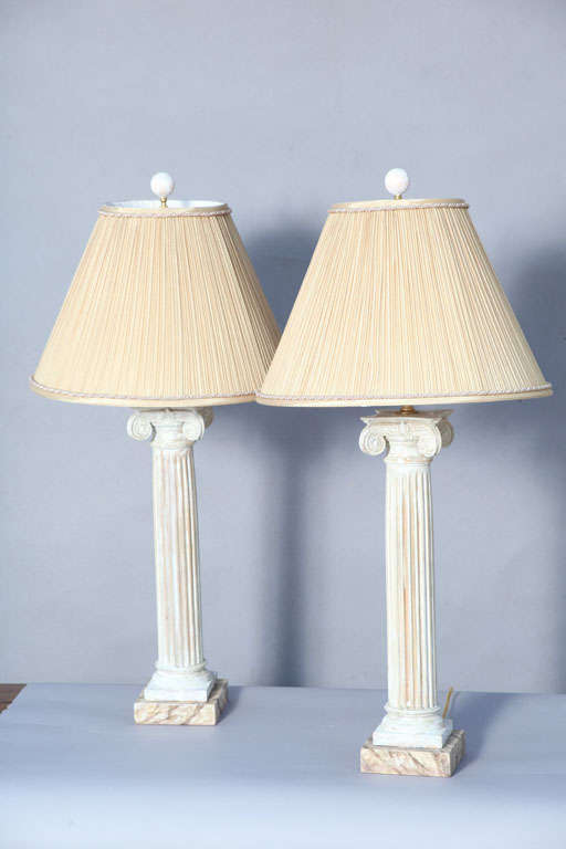 Pair of Painted Wooden Column Lamps