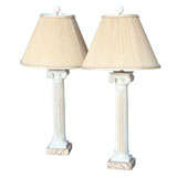 Pair of Painted Wooden Column Lamps