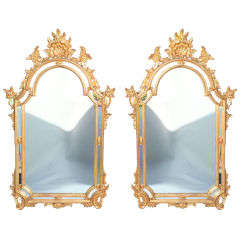 Pair of Boroque-Style Carved Giltwood Mirrors