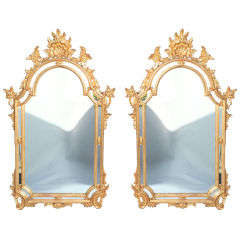 Pair of Boroque-Style Carved Giltwood Mirrors