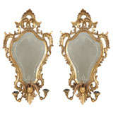 Antique Pair of Venetian Giltwood and Mirror Appliques