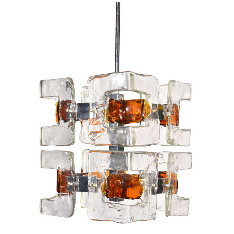 "Ice" lantern in clear and amber glass, attributed to Mazzega