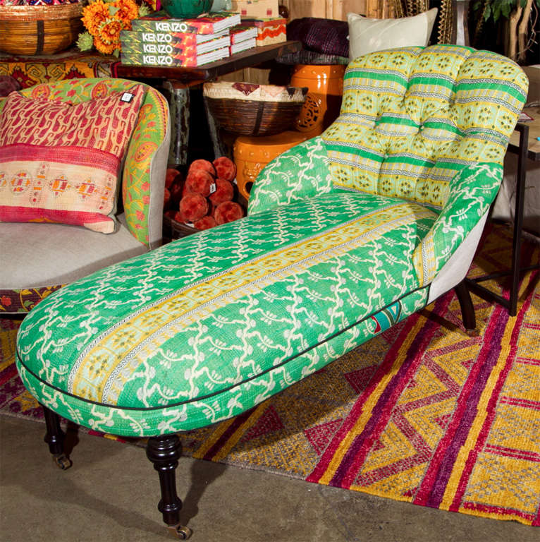 20th Century Chaise in vintage Indian fabric
