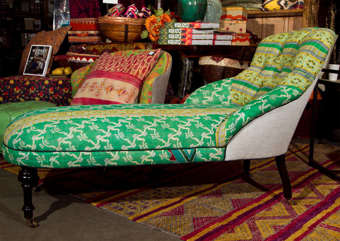 Chaise in vintage Indian fabric 5