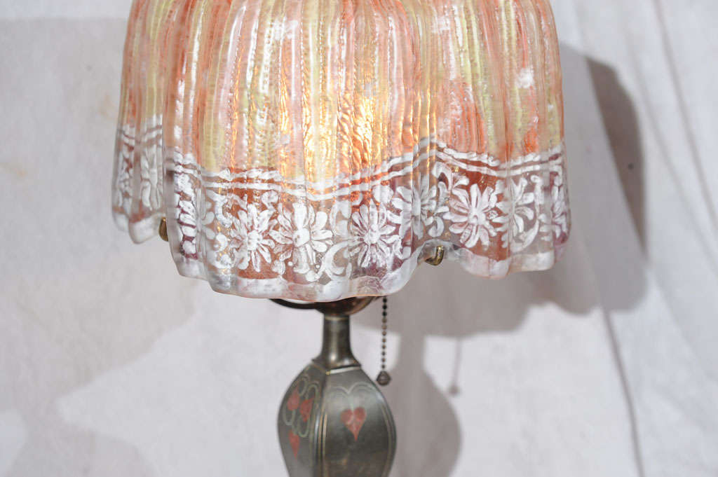 20th Century Reverse Painted Drapery Glass Pairpoint Boudoir Lamp