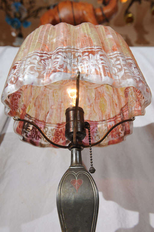 Reverse Painted Drapery Glass Pairpoint Boudoir Lamp 1