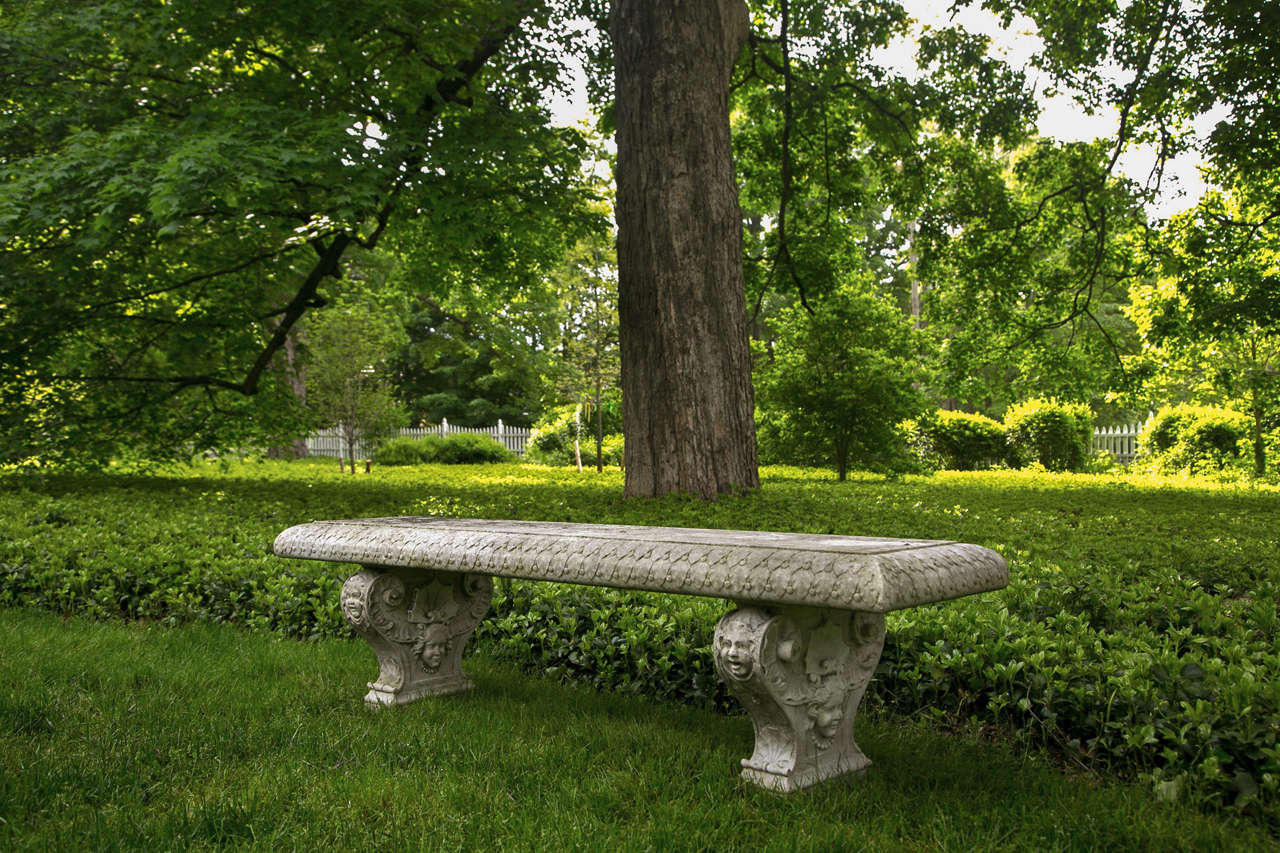 Renaissance Revival Carved Marble Bench with Female Masks and Necklaces