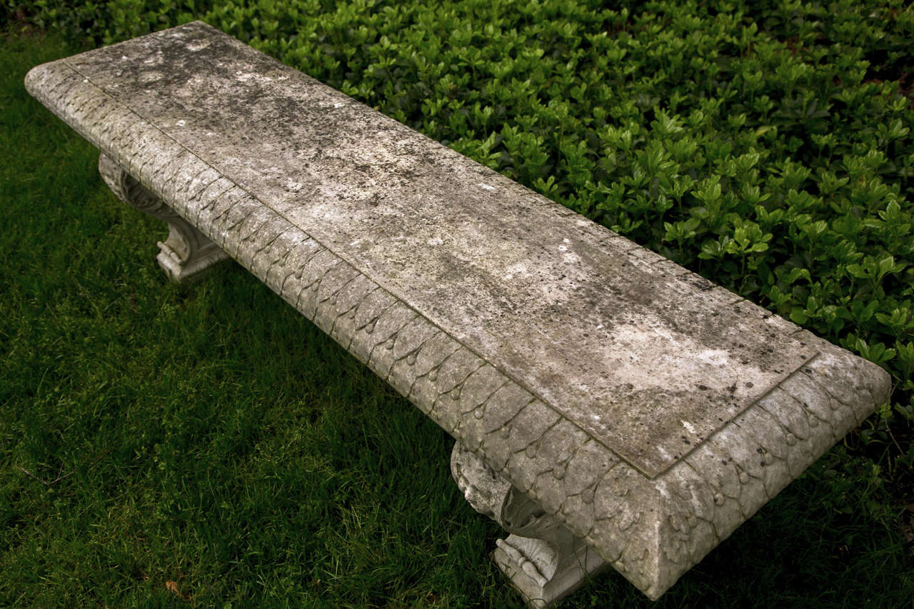 Carved Marble Bench with Female Masks and Necklaces In Good Condition In Katonah, NY