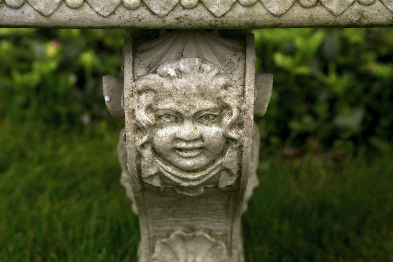 19th Century Carved Marble Bench with Female Masks and Necklaces