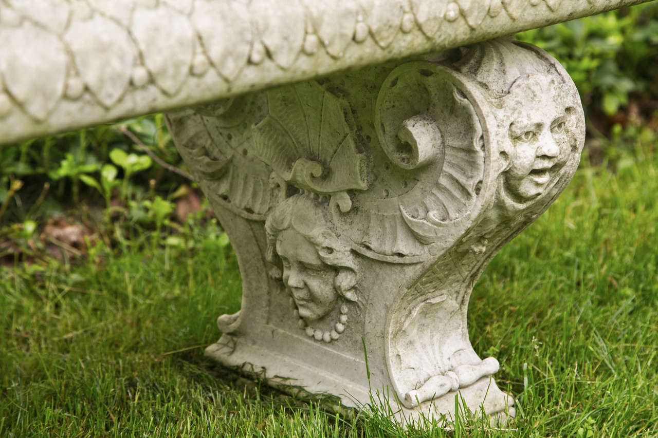 Carved Marble Bench with Female Masks and Necklaces 1