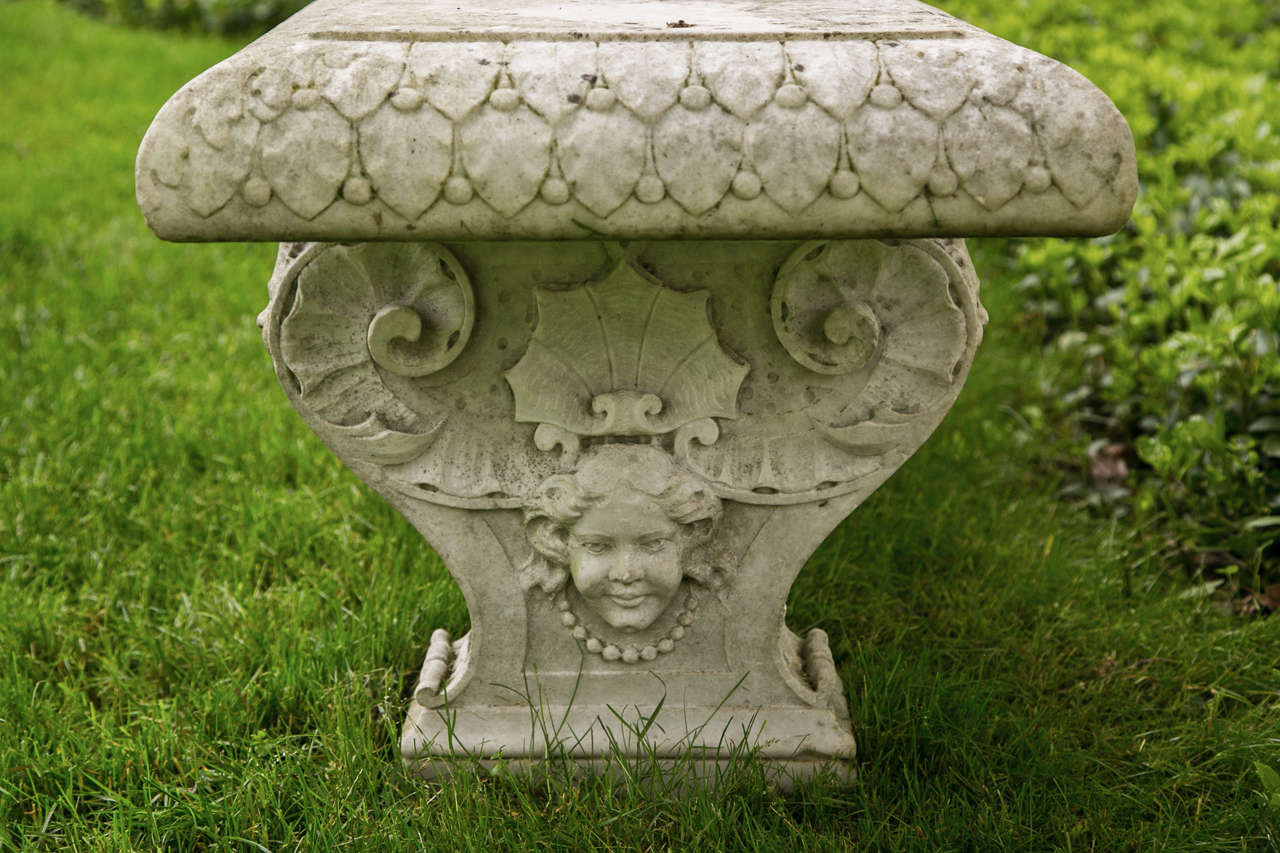 Carved Marble Bench with Female Masks and Necklaces 2
