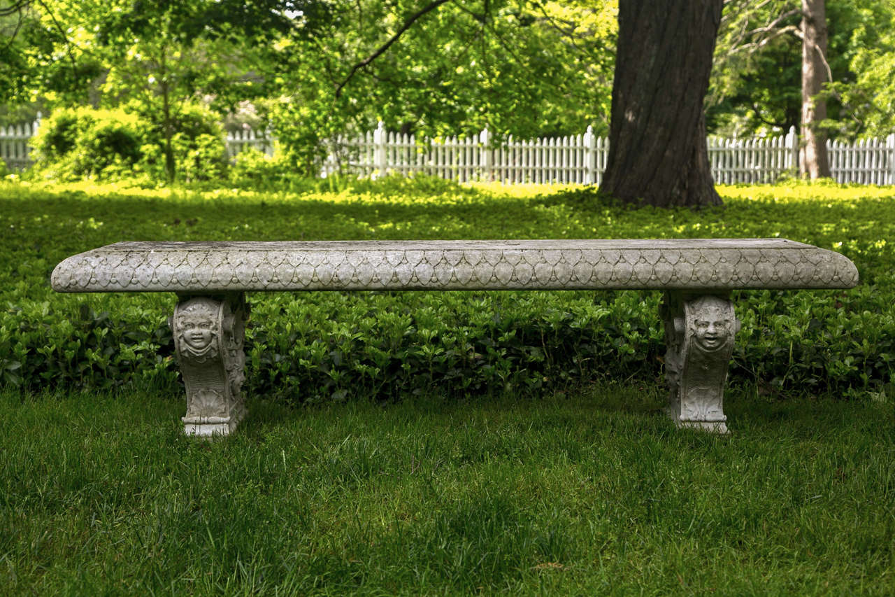 Carved Marble Bench with Female Masks and Necklaces 3