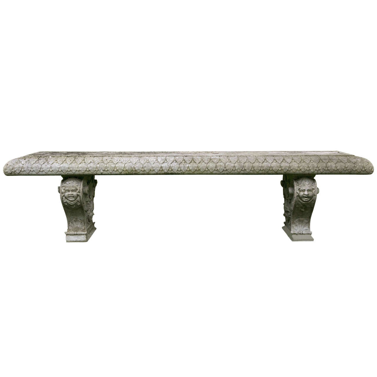 Carved Marble Bench with Female Masks and Necklaces