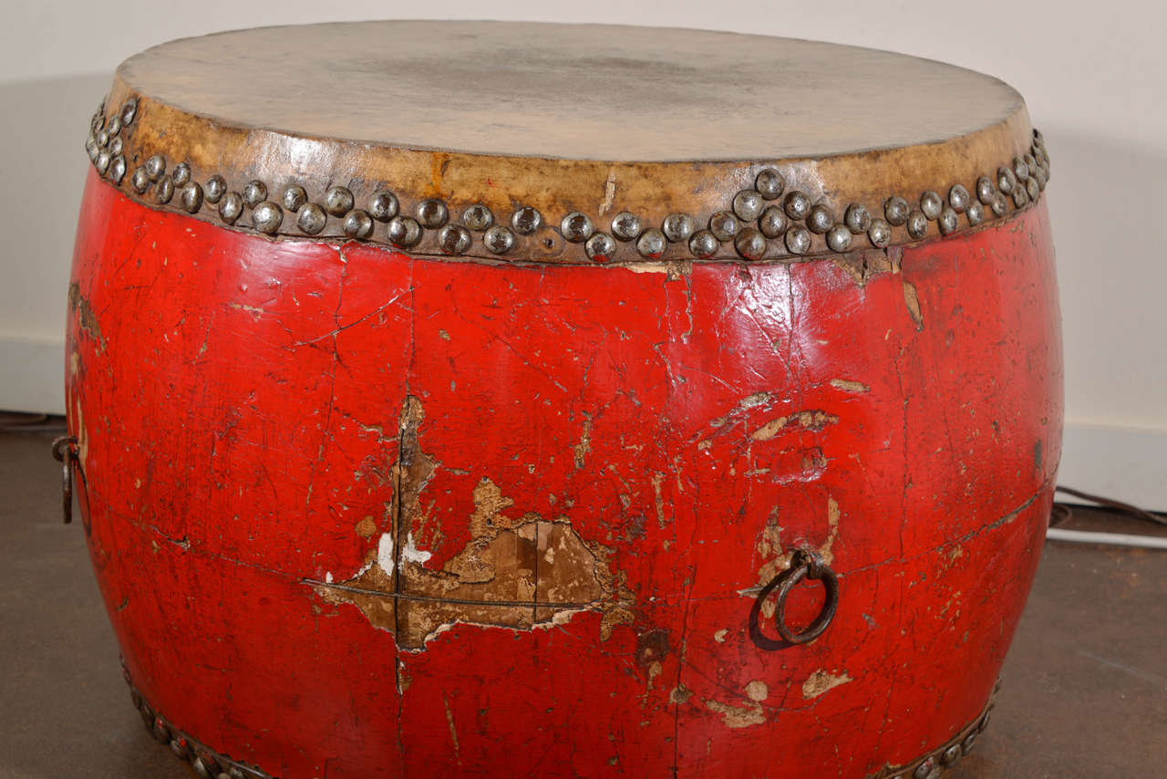 Antique Elm and Leather Ceremonial Drum 1