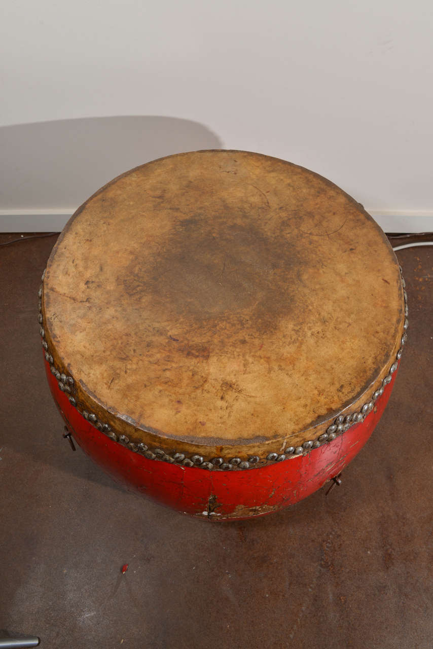 Antique Elm and Leather Ceremonial Drum 2
